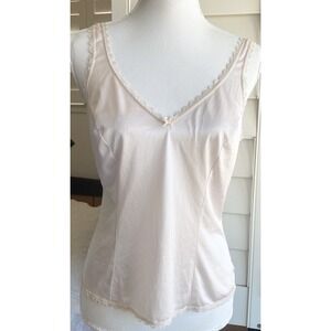 Vtg Woman's 36 Camisole JC Penny Slip Tank Top Beige Lace Trim Bow‎ USA made